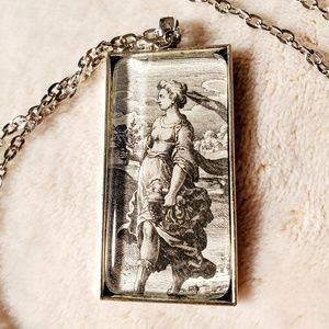 Handmade Gaia Mother Earth Nature Antique Print Necklace